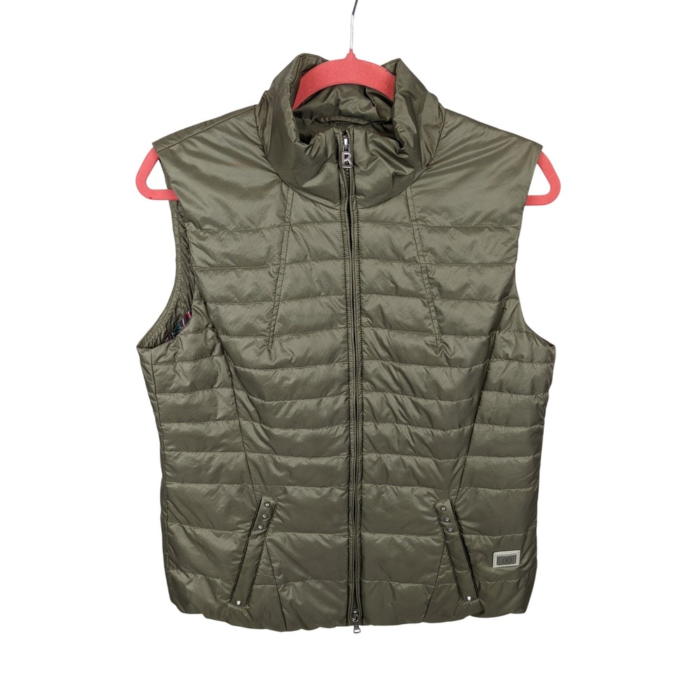 Bogner Fire + Ice Womens Olive Green Down Puffer Vest Plaid Lining Size 10 US 40